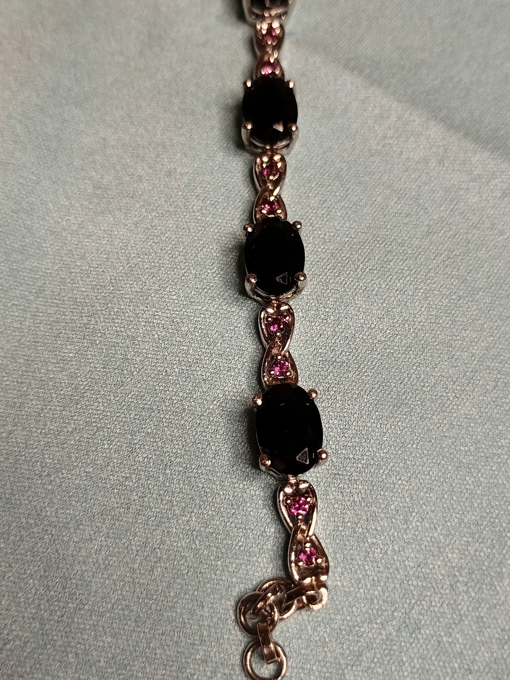 Sterling Silver Bracelet With Black And Purple Stones.